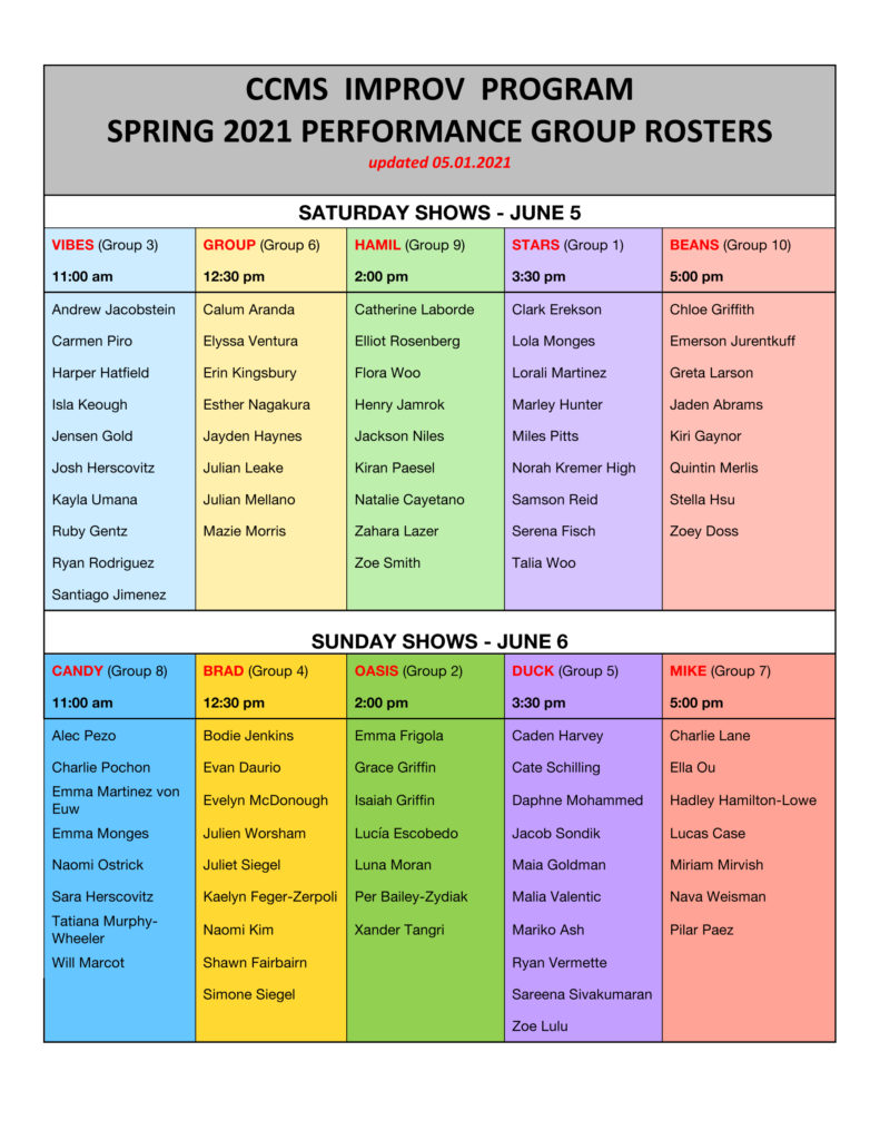 Spring 2021 Show Rosters